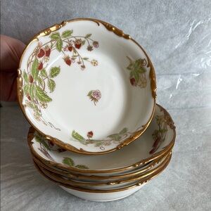 Limoges France J.P. Pouyat Handpainted Strawberry Shallow Bowl Set of 5